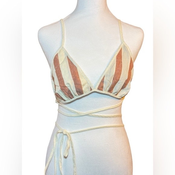 Free People Linen Blend Strappy Triangle Bra Top - Picture 1 of 8